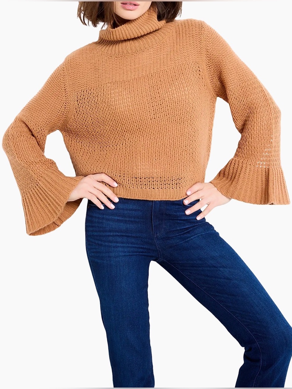 Lisa Todd Softy Lofty Cashmere Bourbon Brown Funnel Turtleneck Sweater EUC Sz M